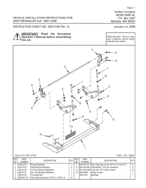 Hiniker Snowplow Mount - Quick Hitch 1 (QH1), 1997-2006 Jeep 4x4 Wrangler, 25012182