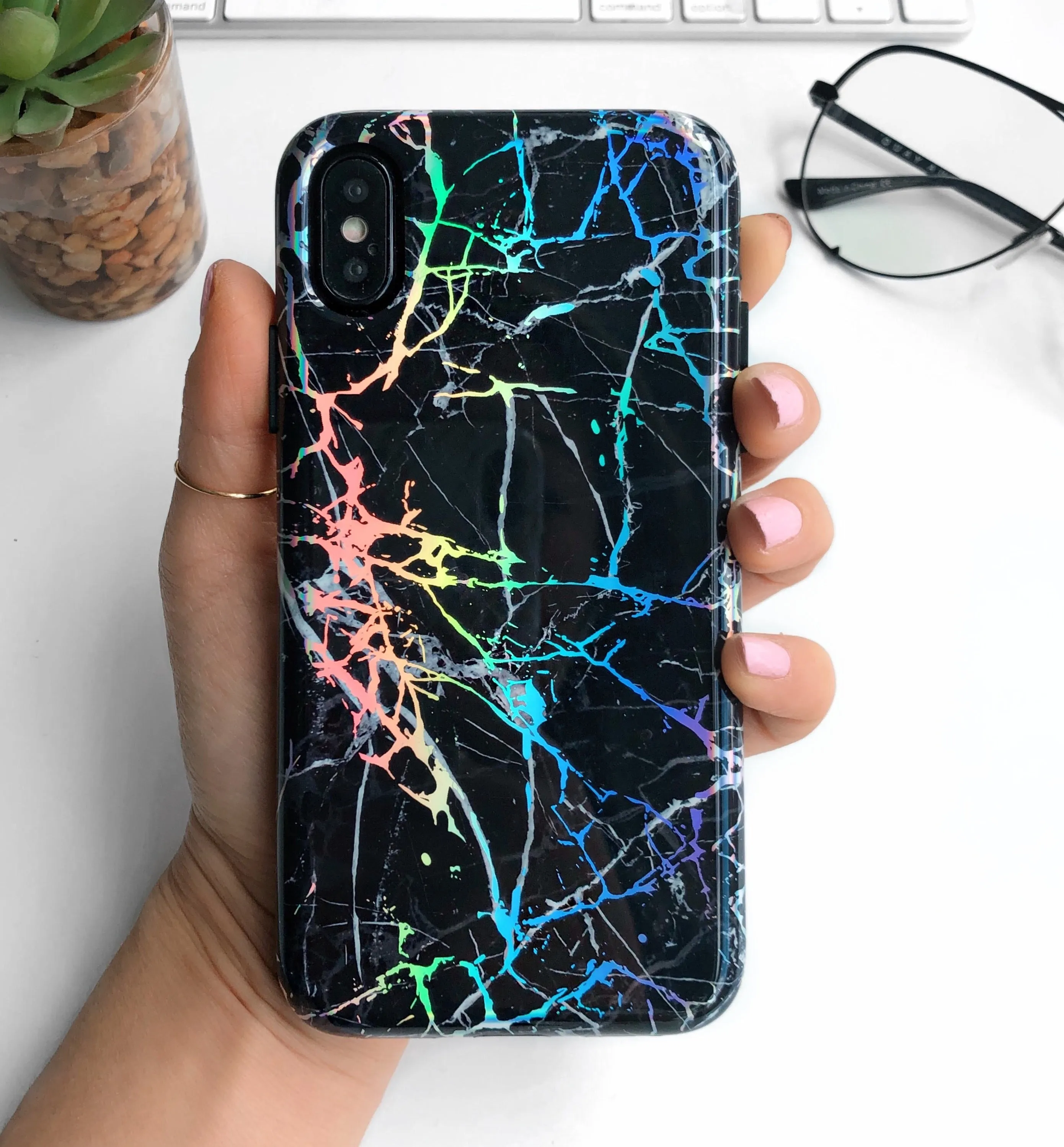 Holo Black Marble iPhone Case