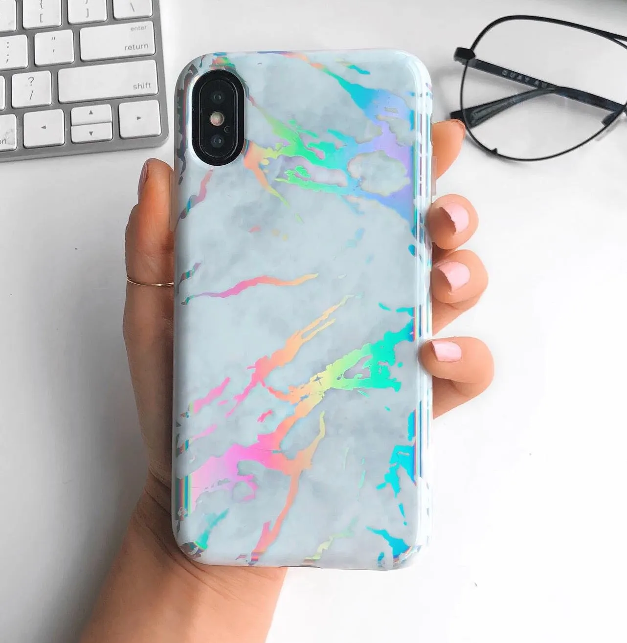 Holo White Marble iPhone Case