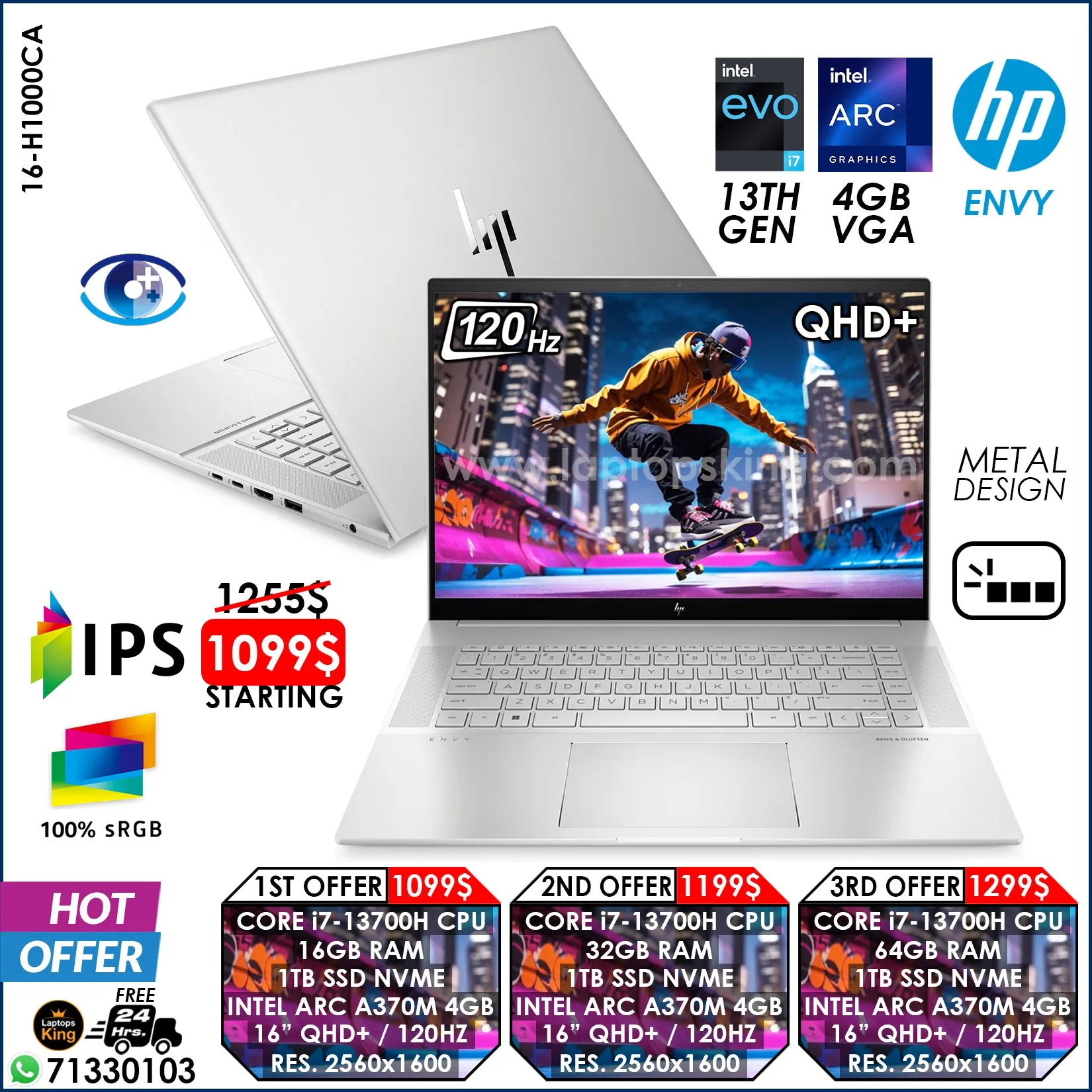 HP Envy 16-H1000CA Core i7-13700h Intel Arc A370m 120hz Qhd  | True Color Laptops (New OB)