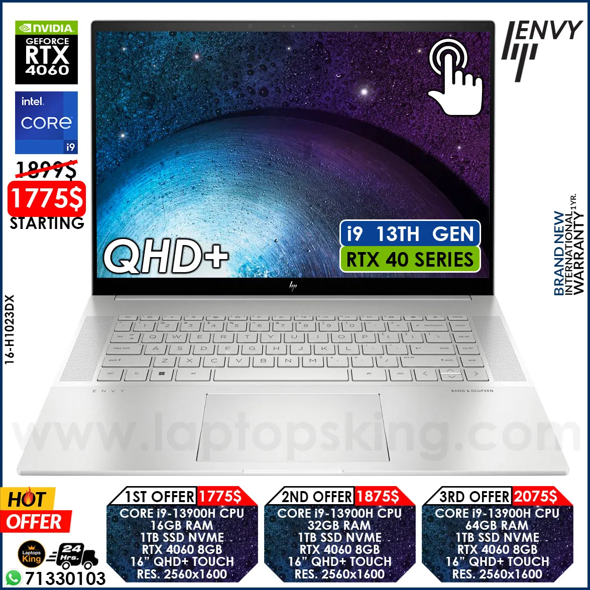 HP Envy 16-H1023DX Core i9-13900h Rtx 4060 Qhd  Touch Laptops (Brand New)