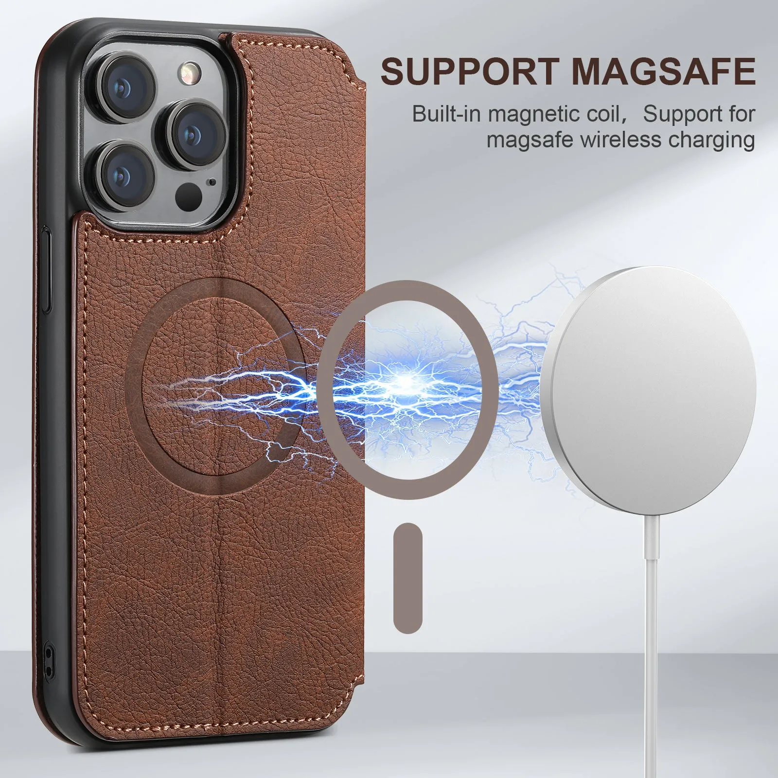 INSTOCK - Flip card magnetic wireless charging protective leather