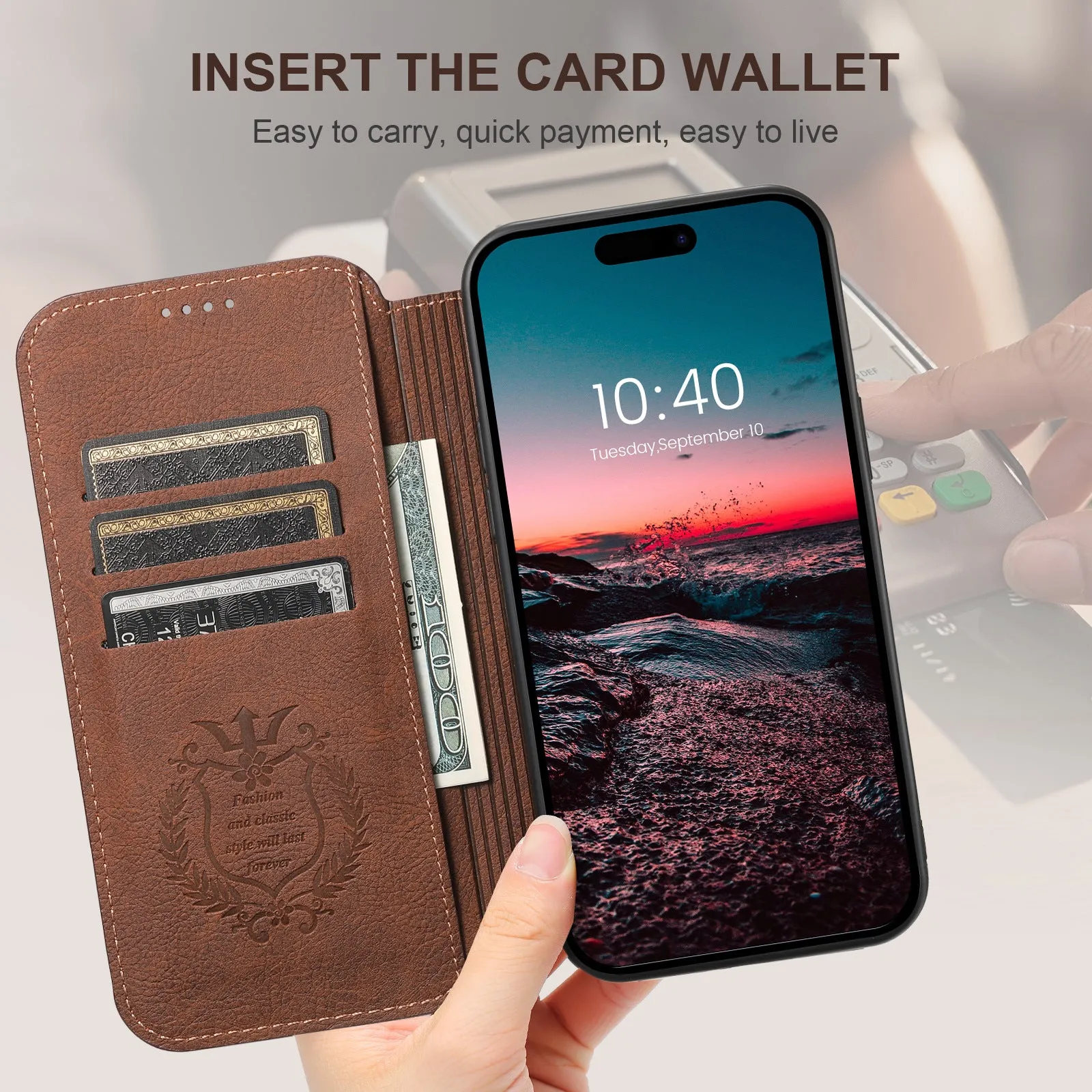 INSTOCK - Flip card magnetic wireless charging protective leather