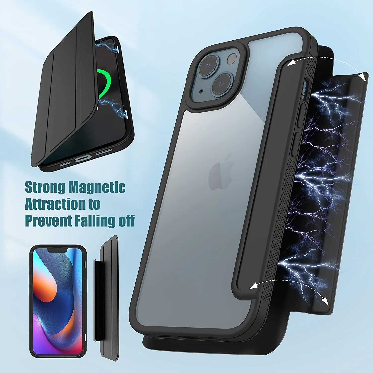 iPhone 13 Wallet Kickstand Case With Removable Magnet Flip Folio Cover