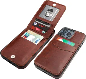 iPhone 14 Pro Max Case Wallet Flip Premium Heavy Duty Protective Cover Brown