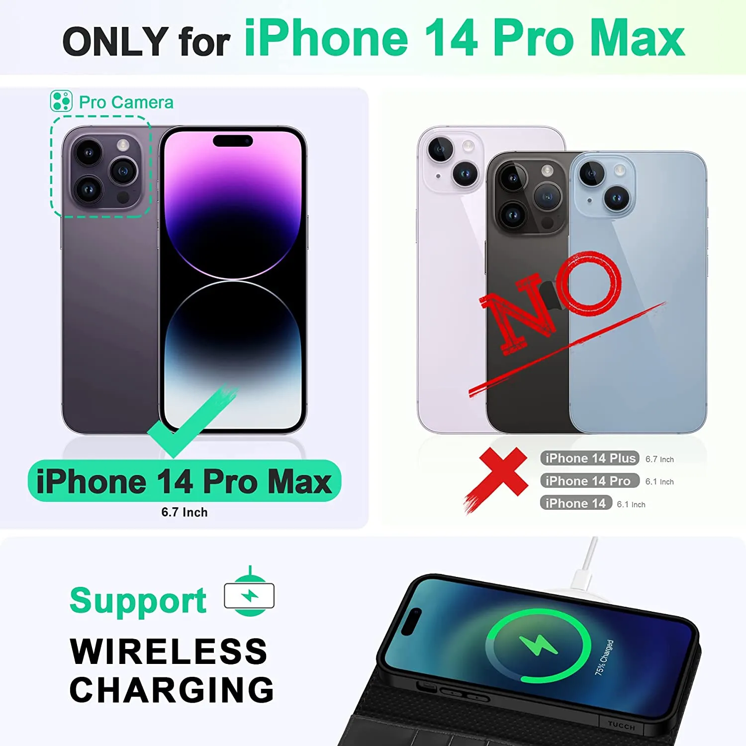 iPhone 14 Pro Max Wireless Charging Wallet Case