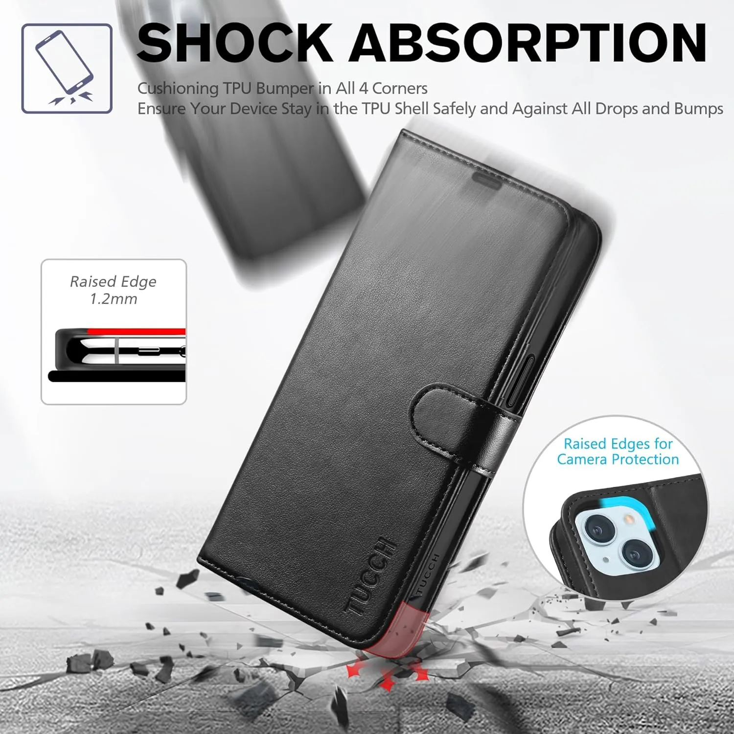 iPhone 15 4 Card Holder Kickstand PU Leather Magnetic Closure Protective Flip Cover