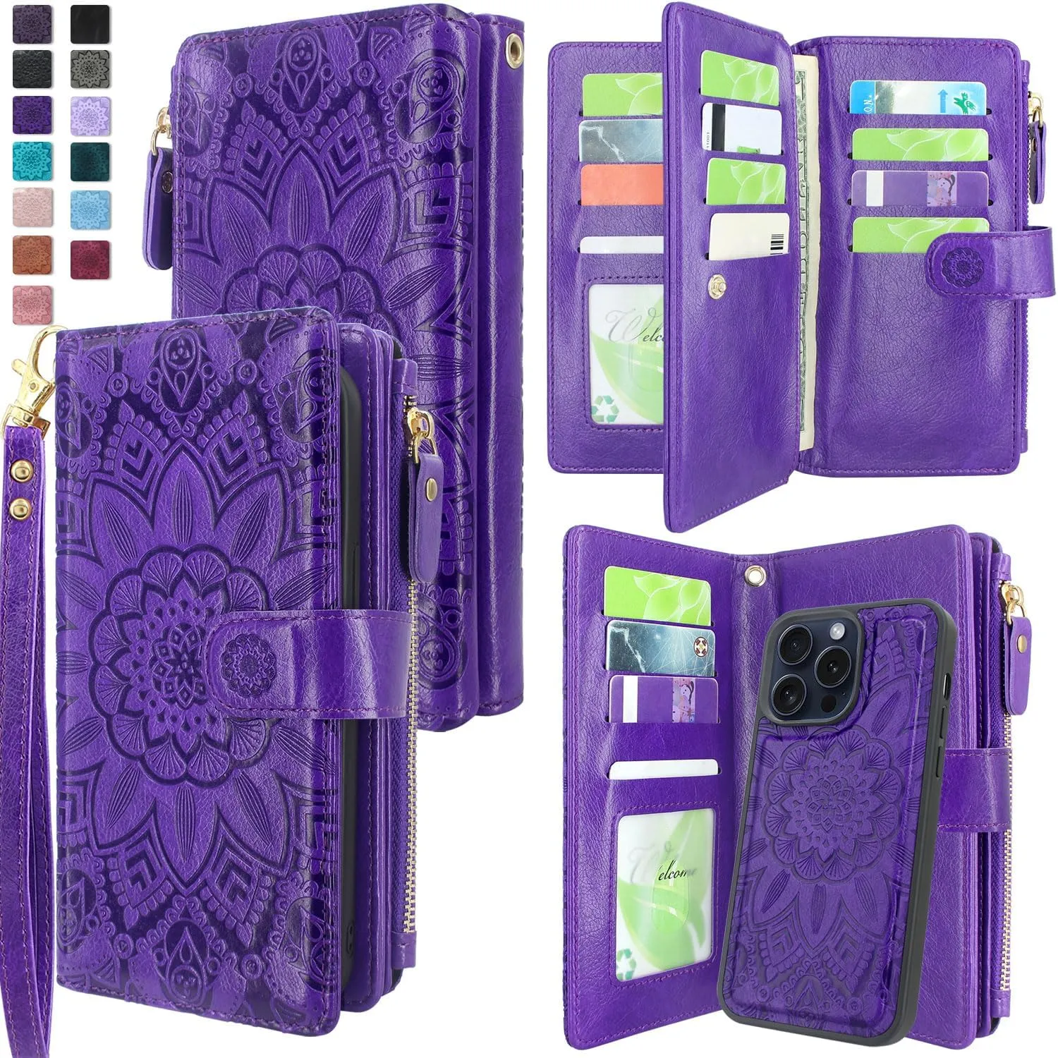 iPhone 15 Pro Wallet Detachable Removable Phone Case