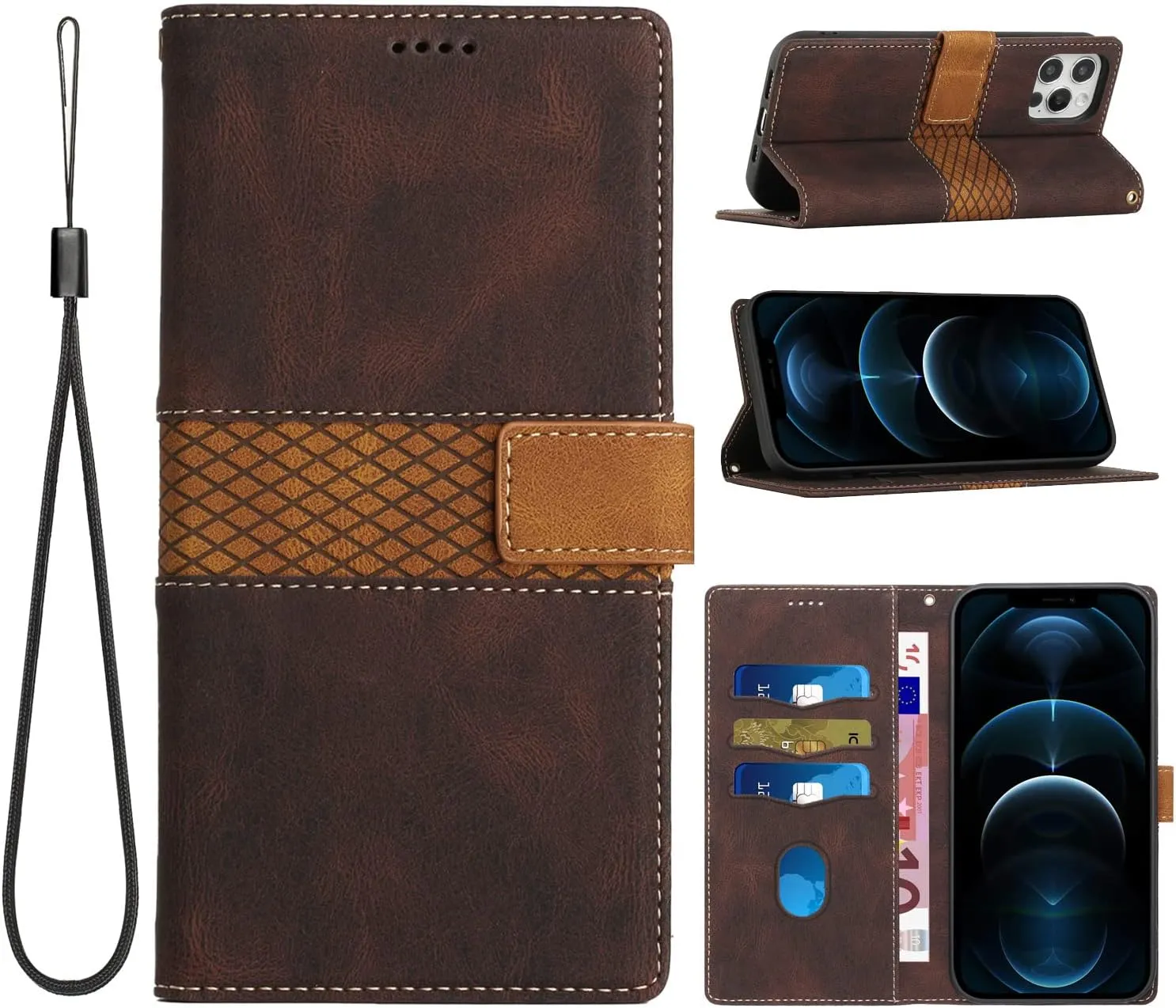 iPhone 16 Pro Max Wallet Case TPU Interior Protective PU Leather Brown