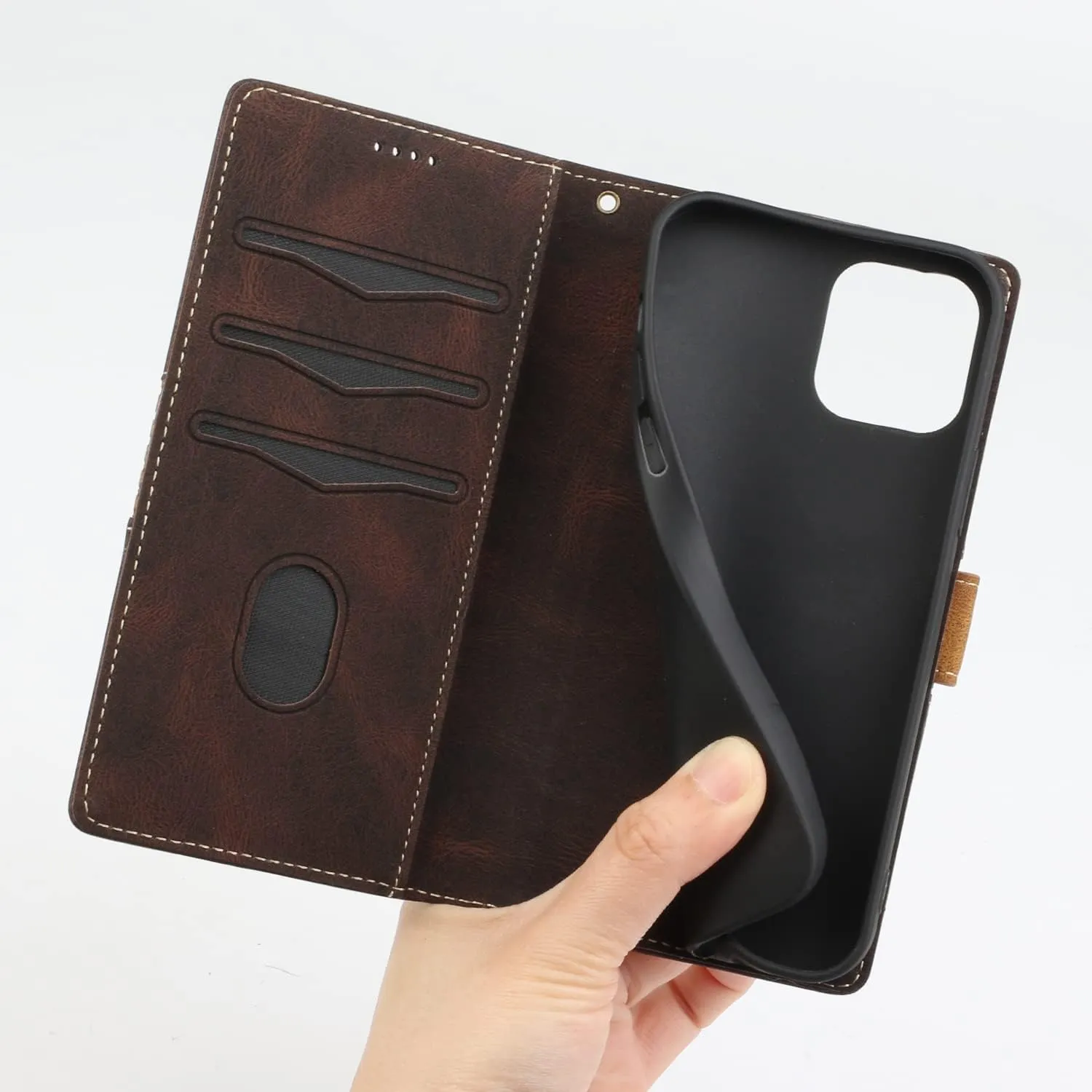 iPhone 16 Pro Max Wallet Case TPU Interior Protective PU Leather Brown