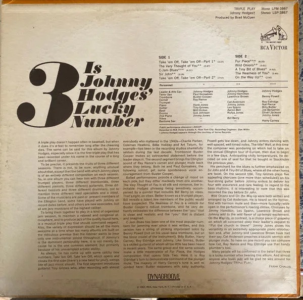 Johnny Hodges - Triple Play - LP