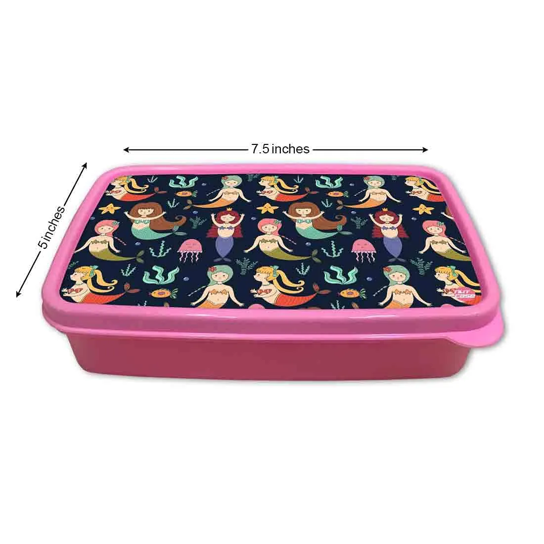 Kids Slim Lunch Box With Small Container for School Girls - Mermaids