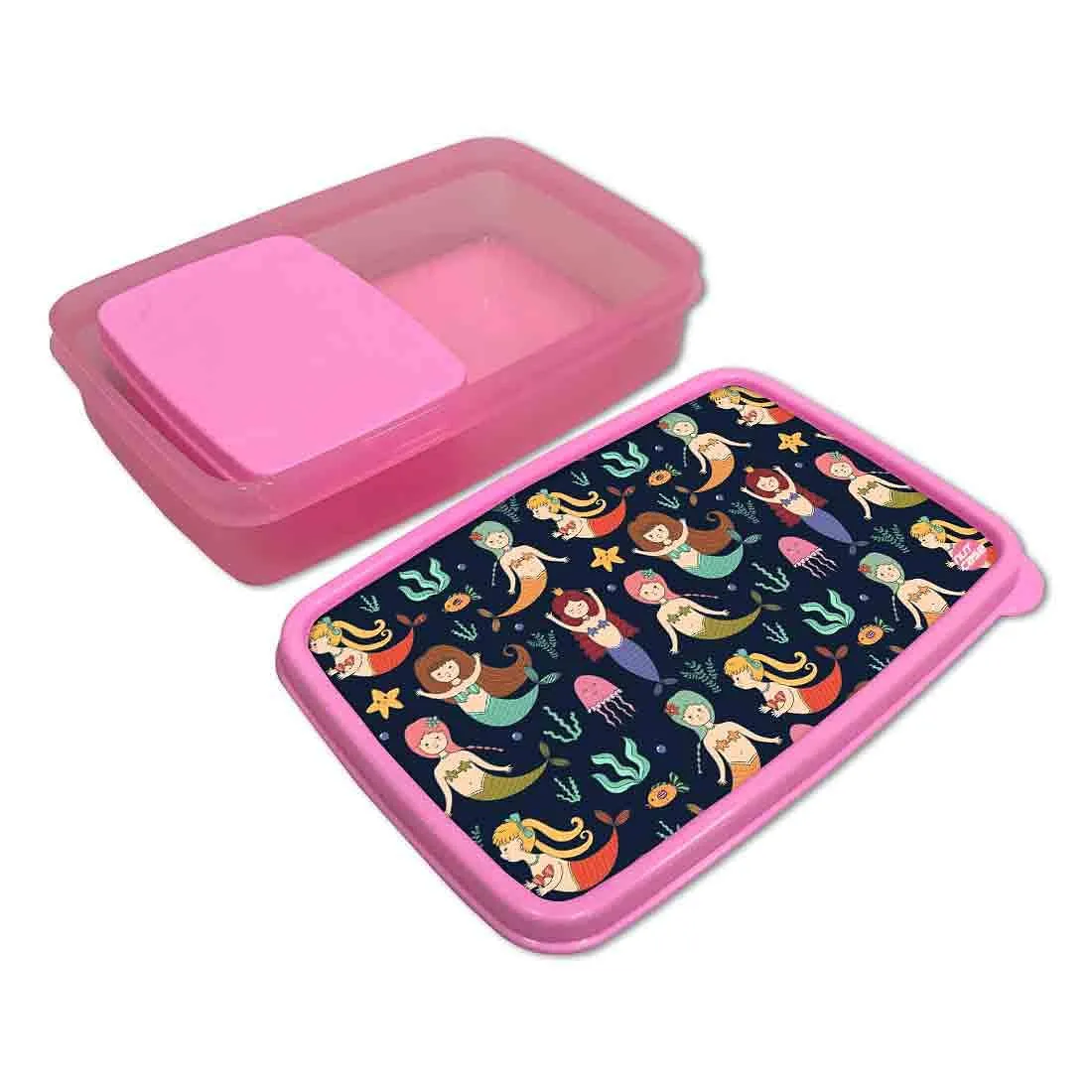 Kids Slim Lunch Box With Small Container for School Girls - Mermaids