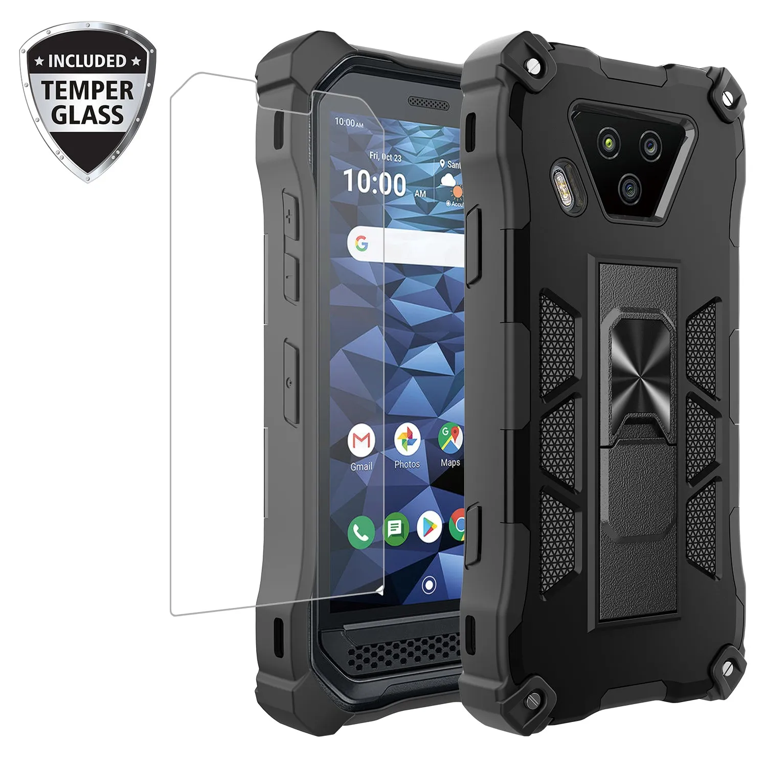 Kyocera DuraForce Ultra 5G Case [Military Grade] Ring Car Mount Kickstand Hybrid Hard PC Soft TPU Shockproof Protective Case - Black