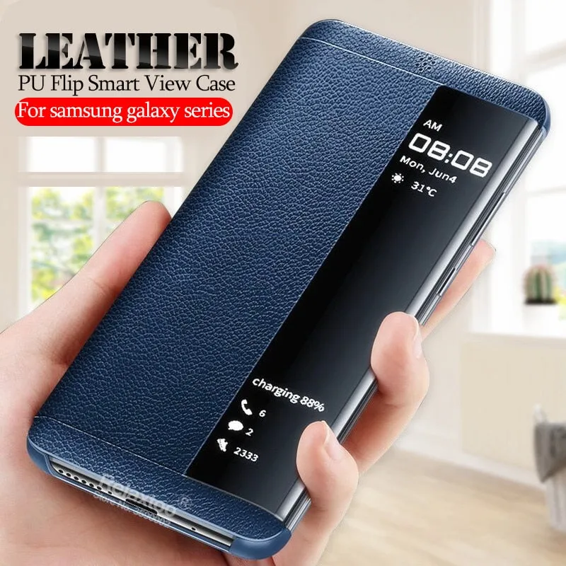 Leather PU Flip Case For samsung A50 2019 phone cover on the For samsung galaxy a10 a20 a30 a40 a60 a70 smart Window View coque