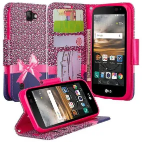 LG Optimus Zone 3 Cases | LG K4 Cases | LG Spree Cases | LG Rebel Cases, Wrist Strap Magnetic Flip Folio [Kickstand Feature] Pu Leather Wallet Case with ID & Credit Card Slot - Cheetah Prints