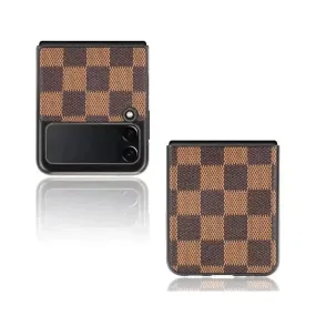 Luxury Lattice Pattern PU Hard Back Cover Case For Samsung Z Flip 3 - Brown