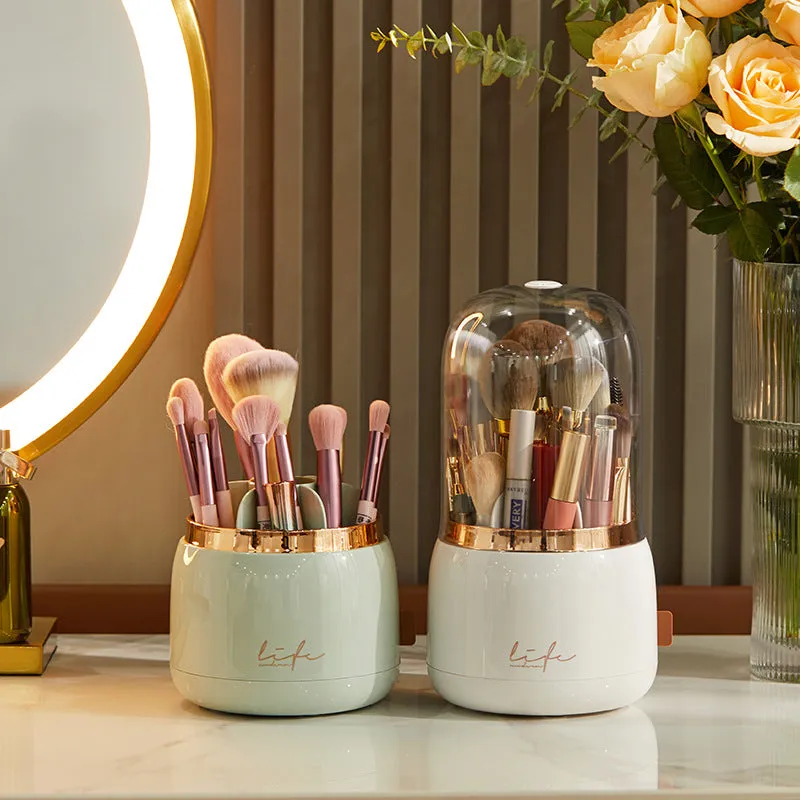 Luxury Makeup Brush Storage Bucket Dustproof Hose Cover Partition Can Rotate The Pen Holder Transparent Box Desktop