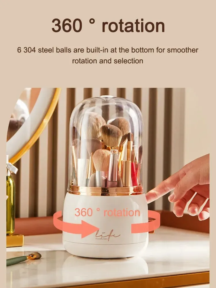 Luxury Makeup Brush Storage Bucket Dustproof Hose Cover Partition Can Rotate The Pen Holder Transparent Box Desktop