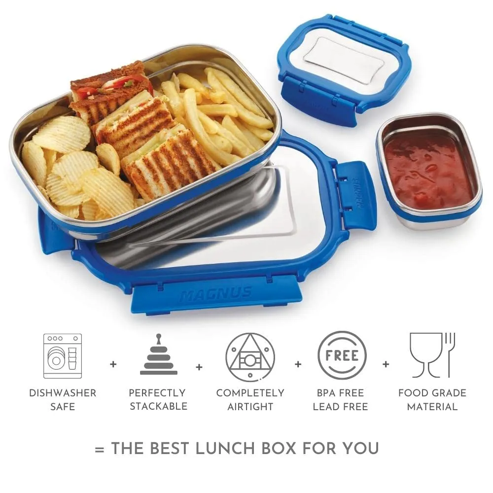 Magnus Bolt Deluxe Lunch Box with Bottle | Leakproof Stainless Steel Tiffin Box for School (950 ml) | Sporty Single Wall Bottle (550 ml) | Lunch Box for Kids | Lunch Boxes for Office Men