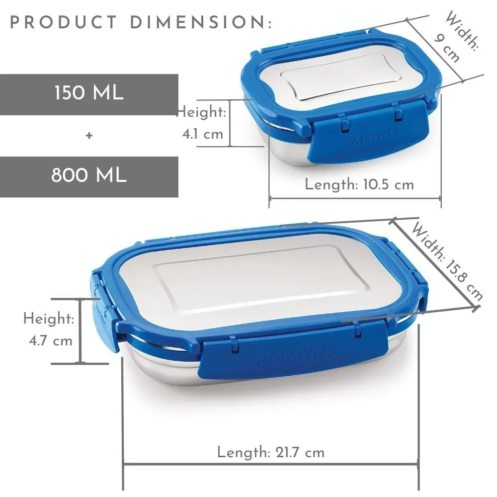 Magnus Bolt Deluxe Lunch Box with Bottle | Leakproof Stainless Steel Tiffin Box for School (950 ml) | Sporty Single Wall Bottle (550 ml) | Lunch Box for Kids | Lunch Boxes for Office Men