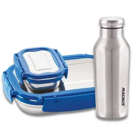 Magnus Bolt Deluxe Lunch Box with Bottle | Leakproof Stainless Steel Tiffin Box for School (950 ml) | Sporty Single Wall Bottle (550 ml) | Lunch Box for Kids | Lunch Boxes for Office Men