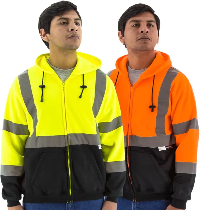 Majestic 75-5325 Hi-Vis Hooded Sweatshirt Zippered Front ANSI 3