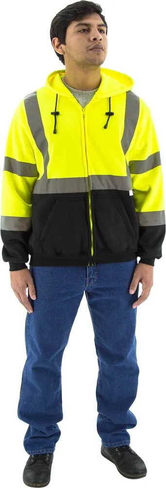 Majestic 75-5325 Hi-Vis Hooded Sweatshirt Zippered Front ANSI 3