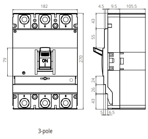 MOD4 3NH 630A, 3 Pole Moulded Case Circuit Breaker (MCCB) Thermal and Magnetic Release Adjustable Type 65kA 630 Amp, 400/690VAC