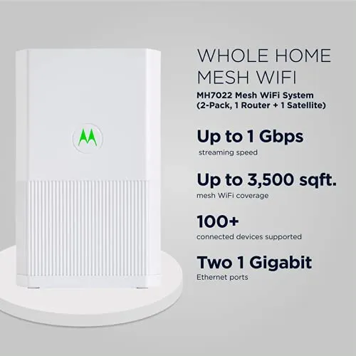 Motorola Powerful Tri-Band AC2200 WiFi Mesh System (MH7022) with Qualcomm Quad-Core Processor