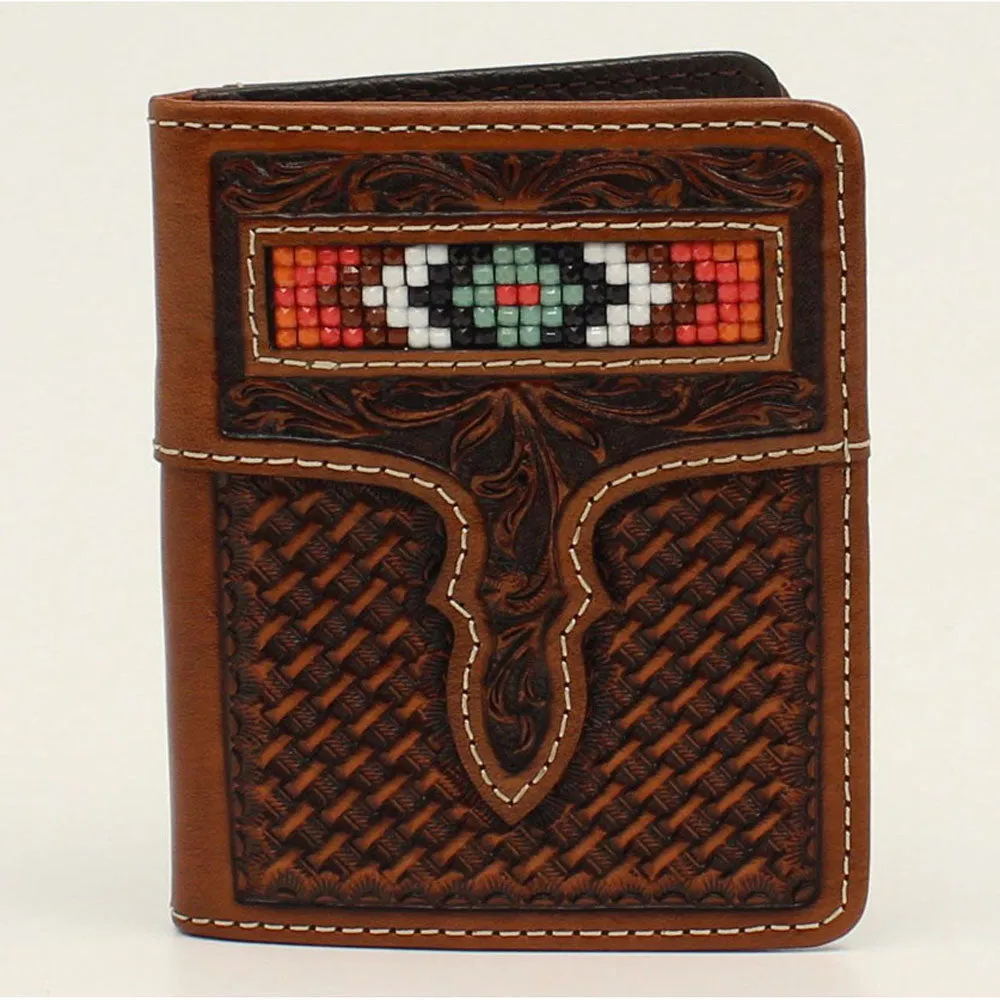 N500021008 Nocona Flip Bifold Wallet Beaded Basketweave Diamond