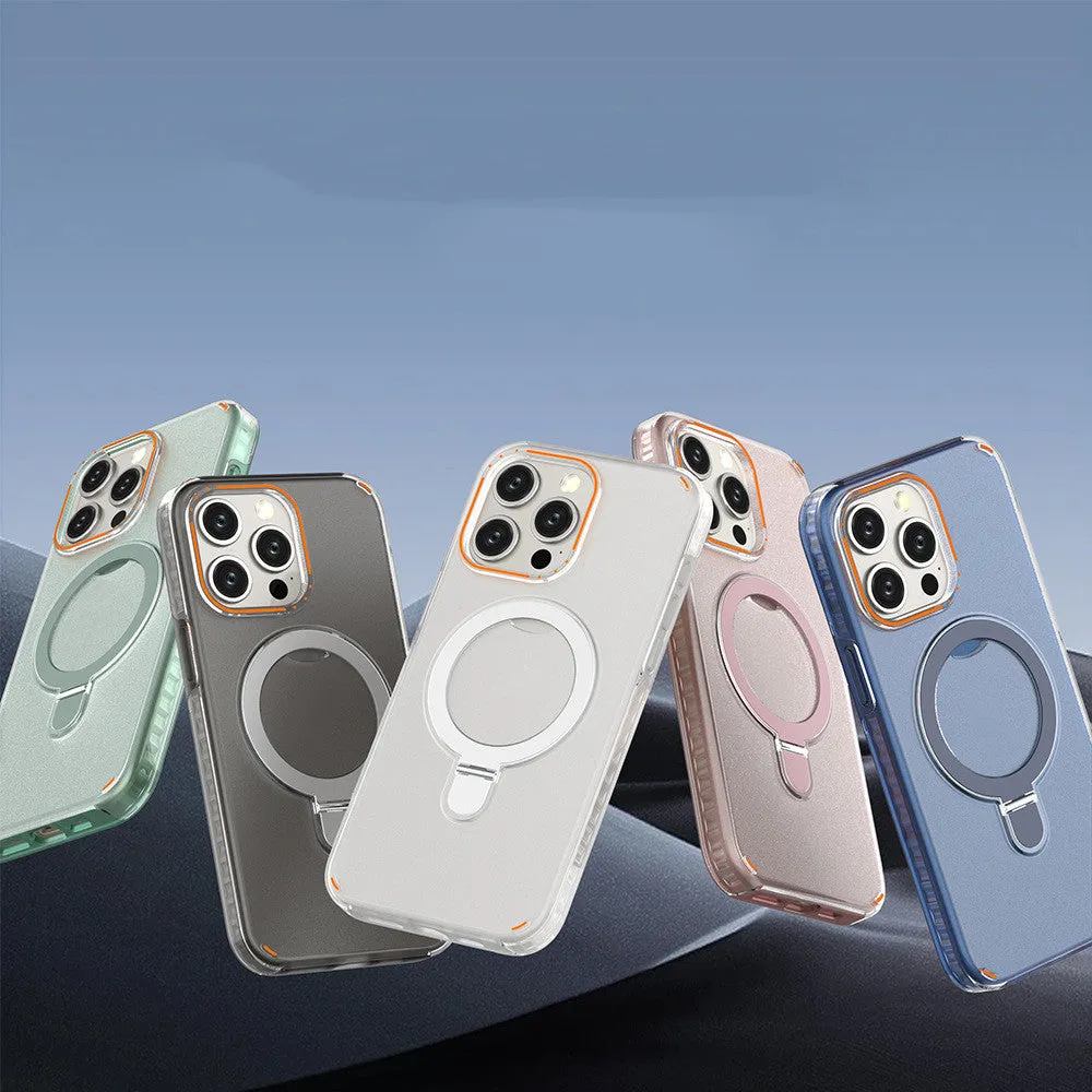 New Magesafe Magnetic Semi Transparent Wireless Charge Case For iPhone Colored Magnetic Bracket Phone Case With Holder Stand and Camera Lens Cover