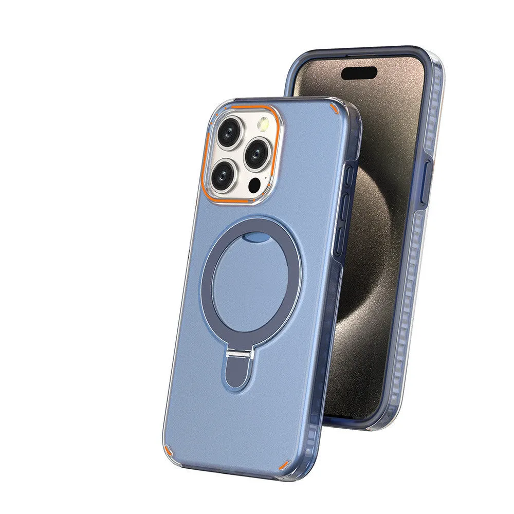 New Magesafe Magnetic Semi Transparent Wireless Charge Case For iPhone Colored Magnetic Bracket Phone Case With Holder Stand and Camera Lens Cover