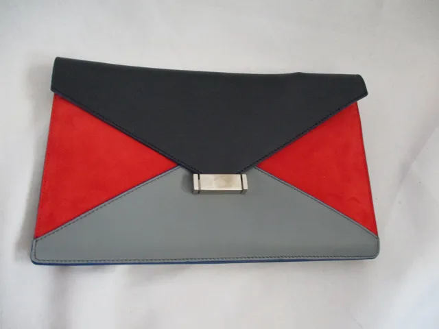 NEW NWT CELINE DIAMOND CLUTCH Suede Leather Purse Bag BLUE GRAY RED