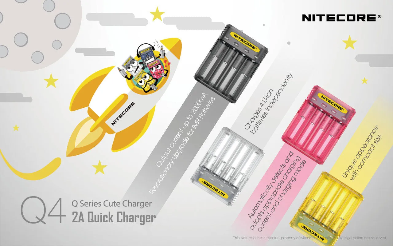 Nitecore Q4 4-Slot Universal IMR/Li-Ion Battery Charger (Juicy Mango)