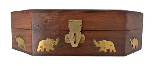 OM SHRI OM Decorative Elephant Floral Handmade Wooden Box Jewelry Organizer Keepsake Storage