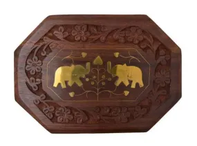 OM SHRI OM Decorative Elephant Floral Handmade Wooden Box Jewelry Organizer Keepsake Storage