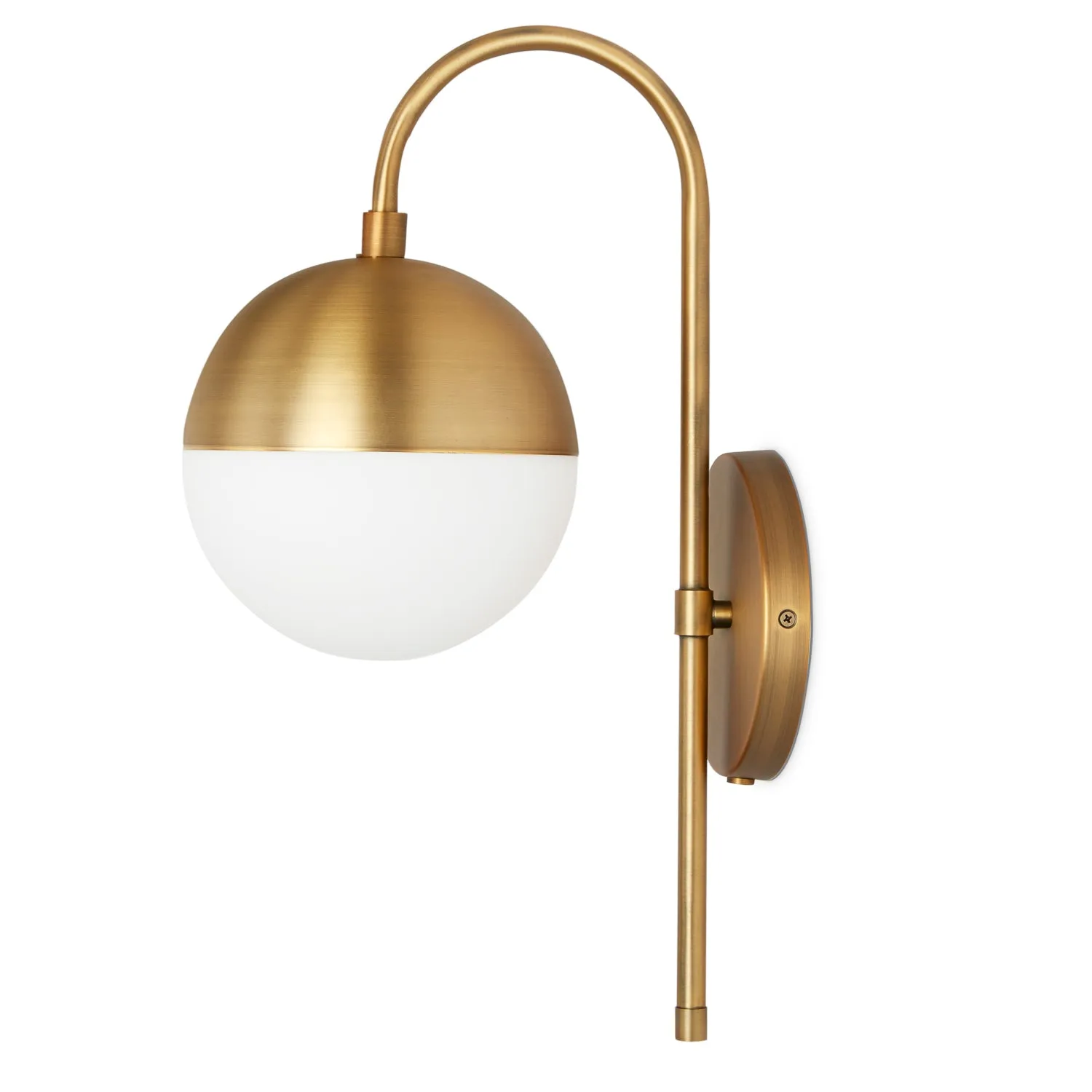 Open Box Powell LED Wall Sconce with Hooded White Globe, Aged Brass