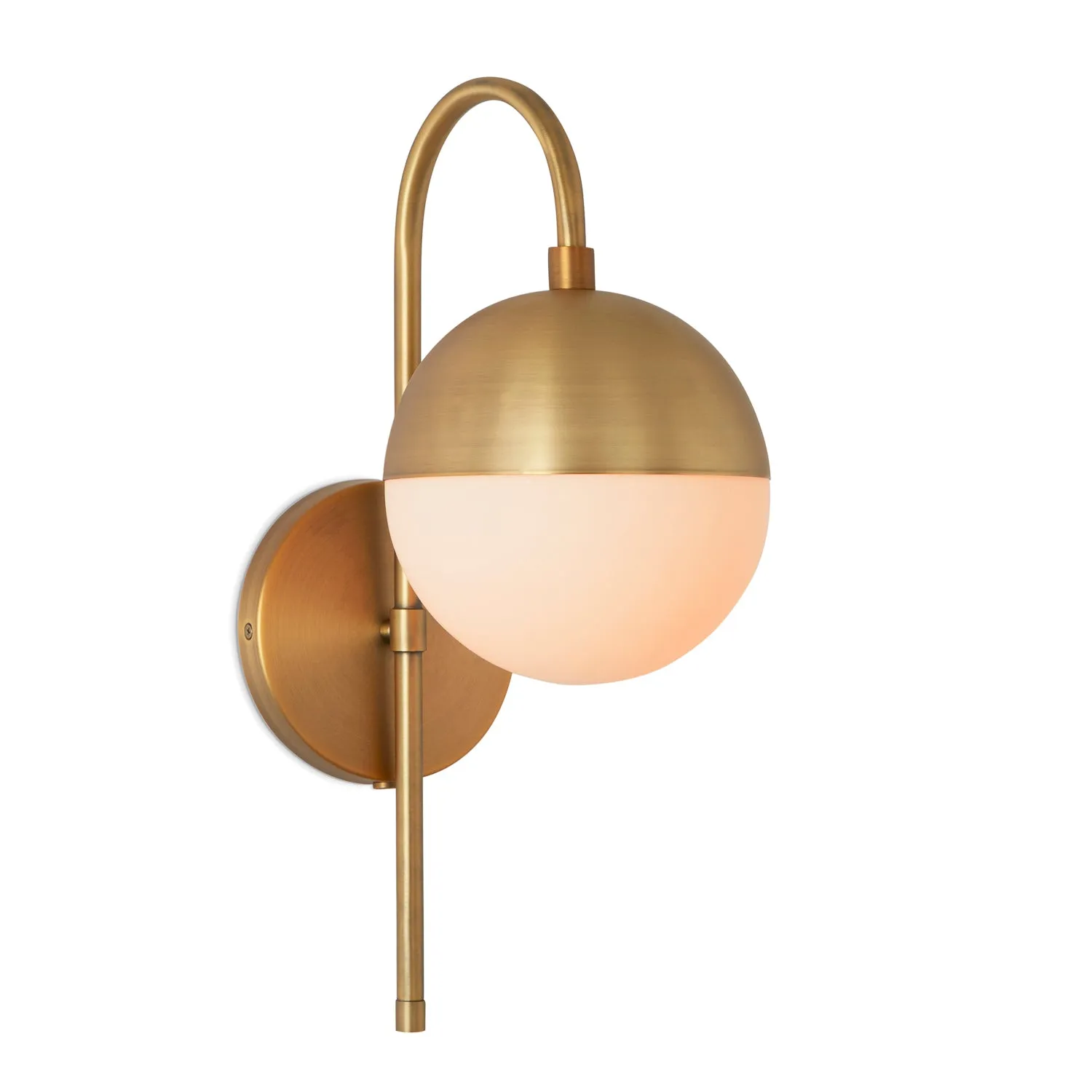 Open Box Powell LED Wall Sconce with Hooded White Globe, Aged Brass