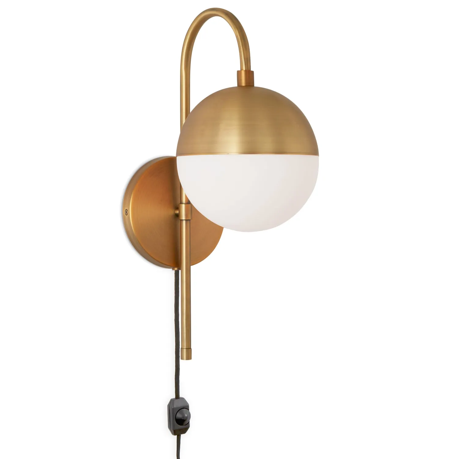 Open Box Powell LED Wall Sconce with Hooded White Globe, Aged Brass