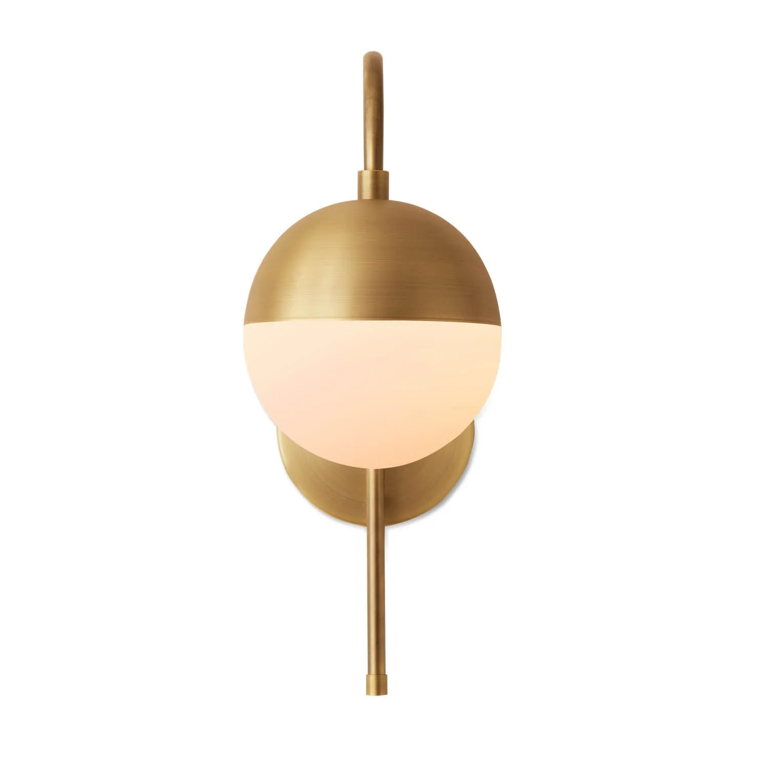 Open Box Powell LED Wall Sconce with Hooded White Globe, Aged Brass