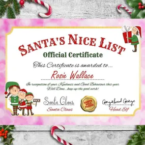 Personalised A4 Santa Nice List Certificate