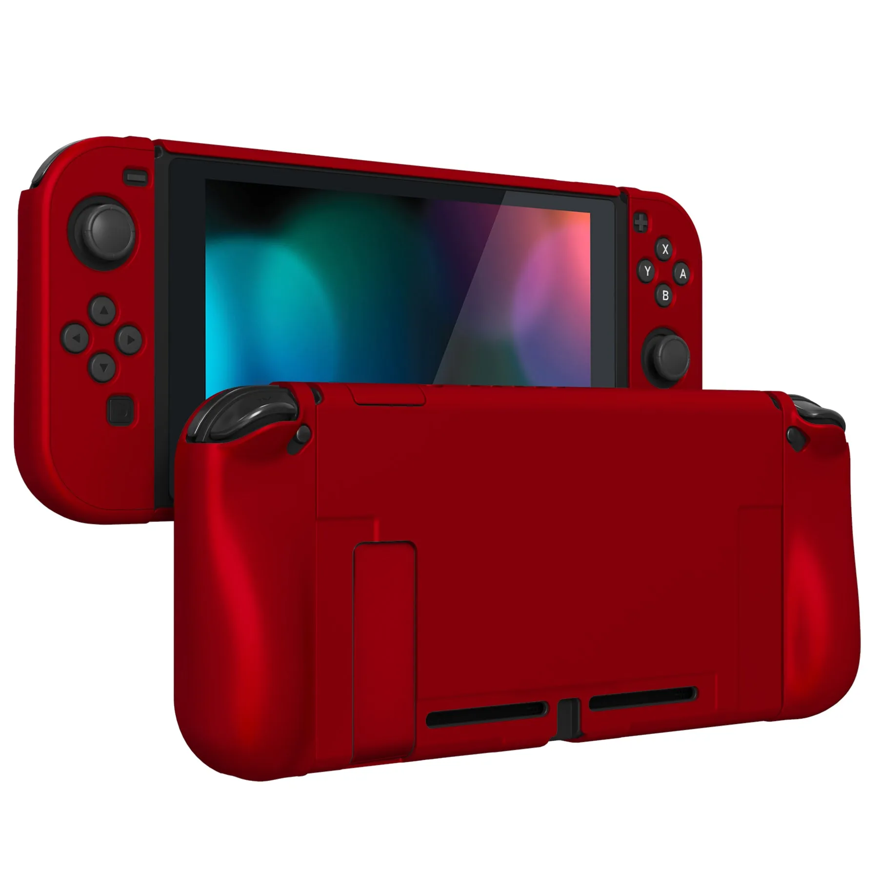 PlayVital UPGRADED Dockable Case Grip Cover for NS Switch, Ergonomic Protective Case for NS Switch, Separable Protector Hard Shell for Joycon - Scarlet Red - ANSP3003