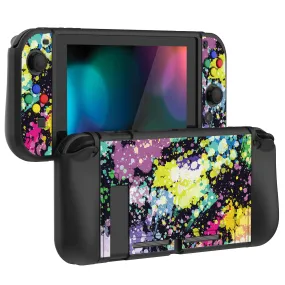 PlayVital Watercolour Splash Protective Case for NS, Soft TPU Slim Case Cover for NS Joycon Console with Colorful ABXY Direction Button Caps - NTU6016G2