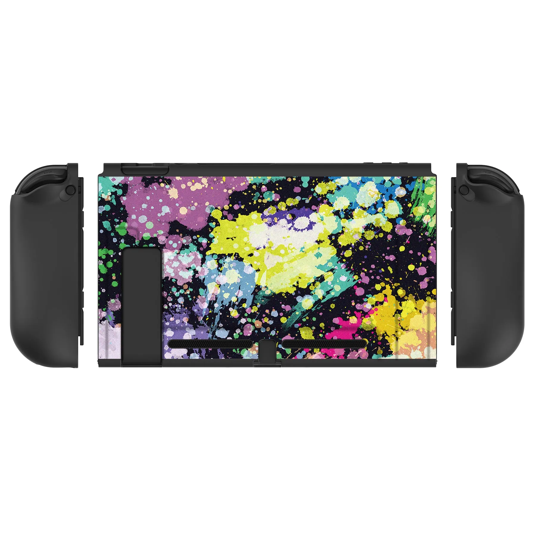 PlayVital Watercolour Splash Protective Case for NS, Soft TPU Slim Case Cover for NS Joycon Console with Colorful ABXY Direction Button Caps - NTU6016G2