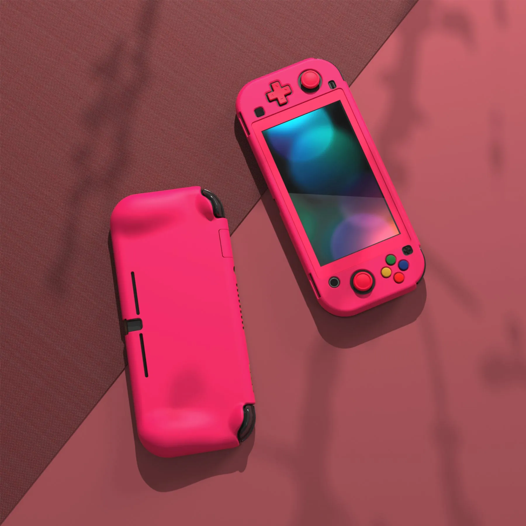 PlayVital ZealProtect Protective Case for Nintendo Switch Lite, Hard Shell Ergonomic Grip Cover for Switch Lite with Screen Protector & Thumb Grip Caps & Button Caps - Bright Pink - PSLYP3016