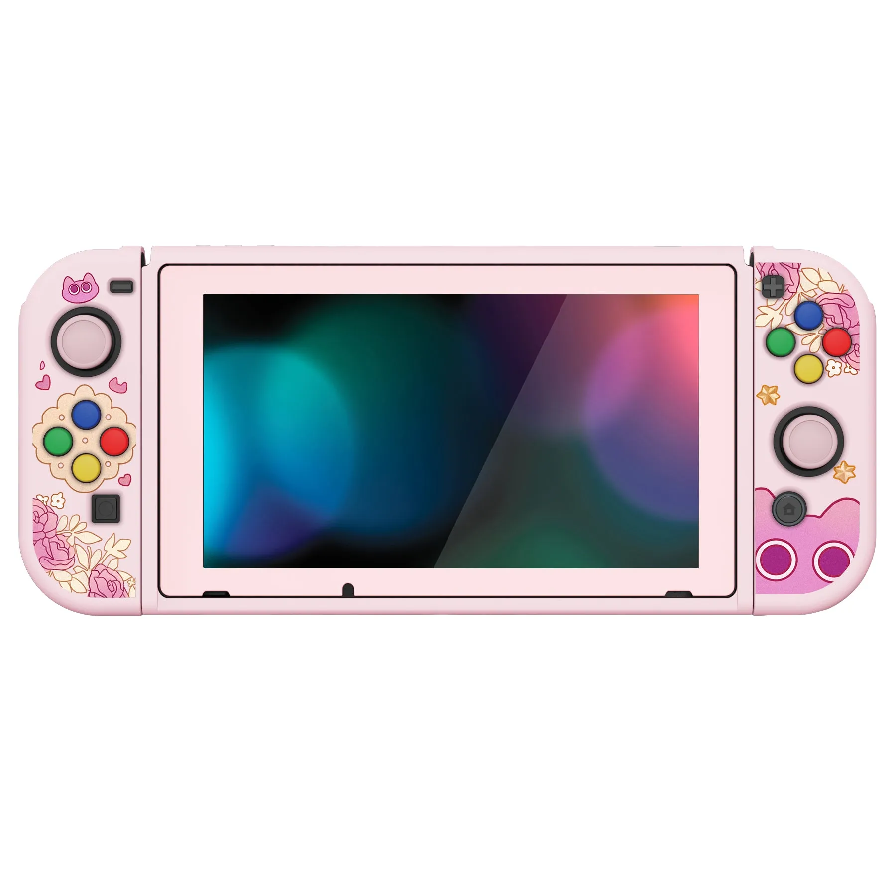 PlayVital ZealProtect Soft Protective Case for Nintendo Switch, Flexible Cover for Switch with Tempered Glass Screen Protector & Thumb Grips & ABXY Direction Button Caps - PP & Pink - RNSYV6061