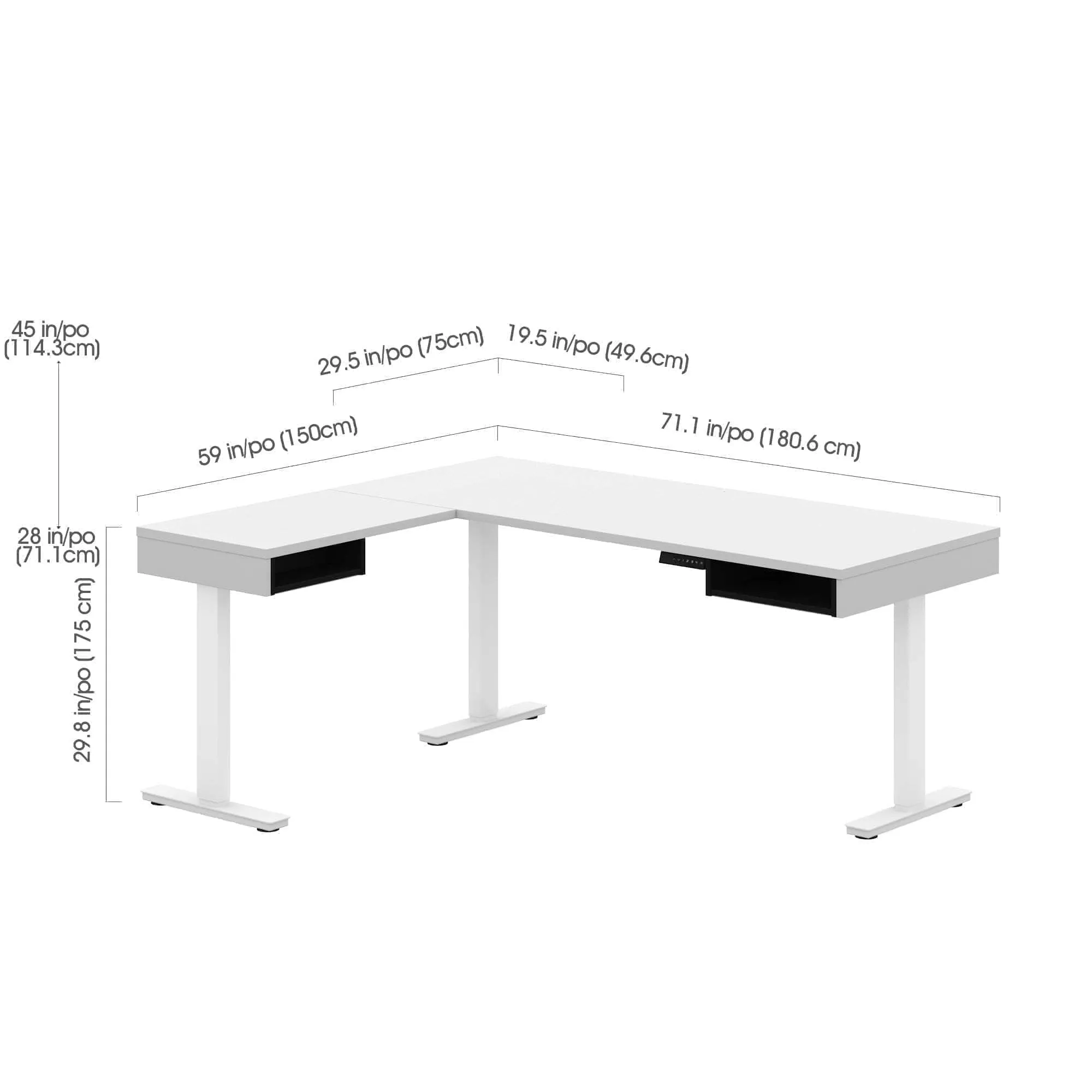 Pro-Vega L-Shaped Standing Desk with Credenza - Available in 2 Colours