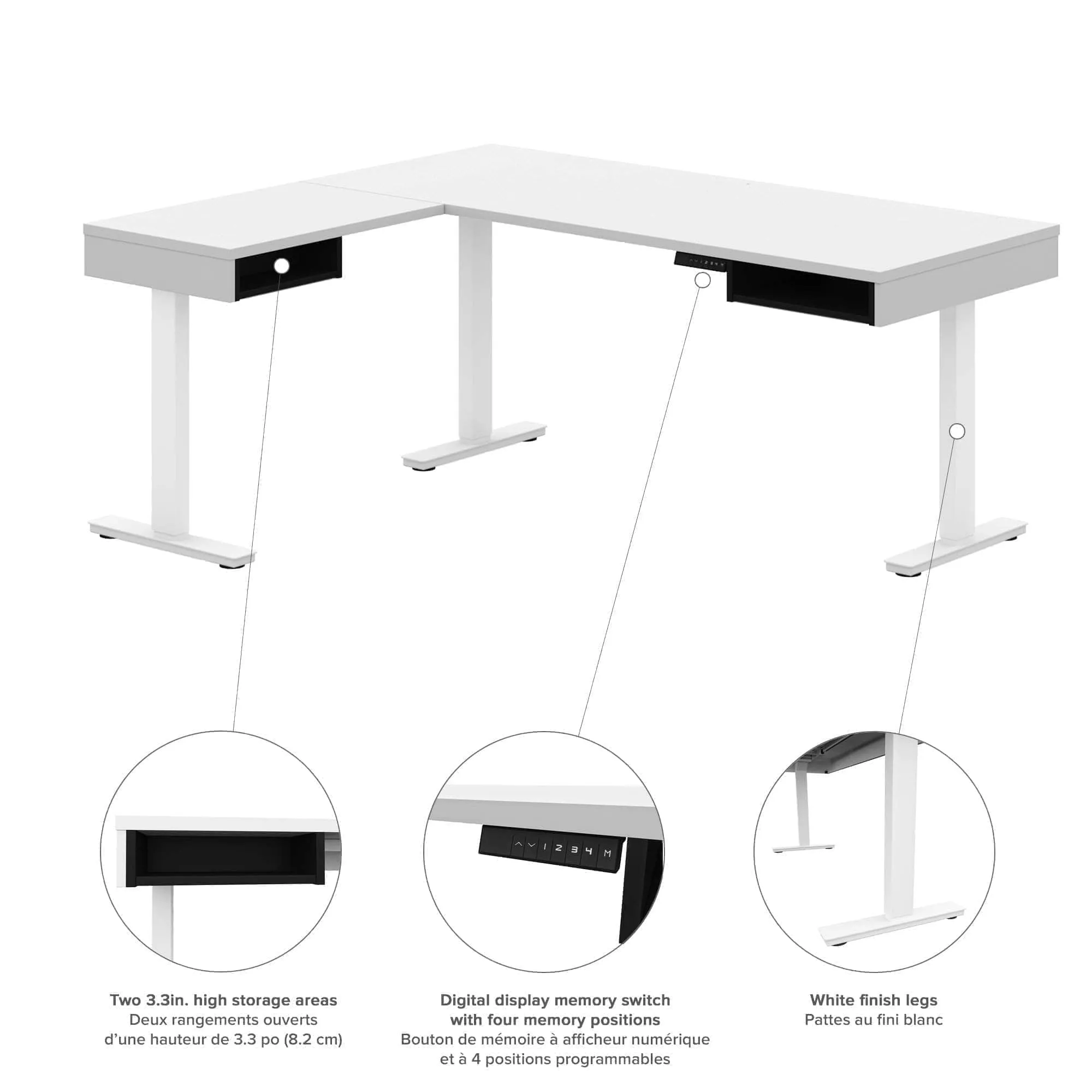 Pro-Vega L-Shaped Standing Desk with Credenza - Available in 2 Colours