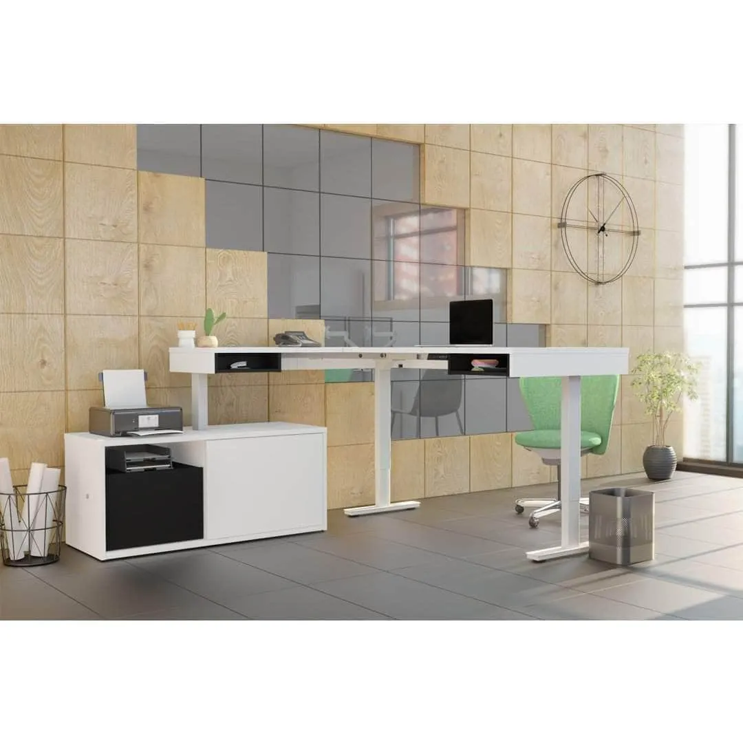 Pro-Vega L-Shaped Standing Desk with Credenza - Available in 2 Colours